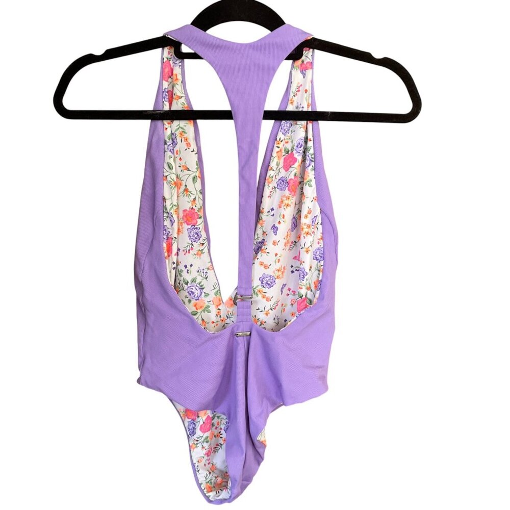 Maaji Dunes Nude Tiky Reversible One-Piece Swimsuit SZ S Floral Purple - Picture 6 of 9